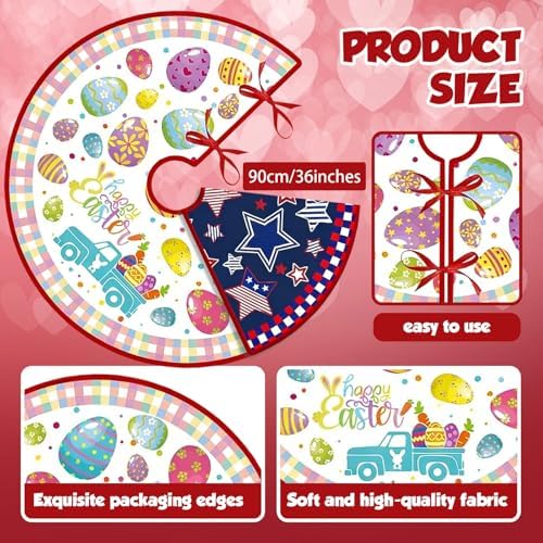 36 Inch Easter Tree Skirt Reversible 4th of July Decorations - Image 4