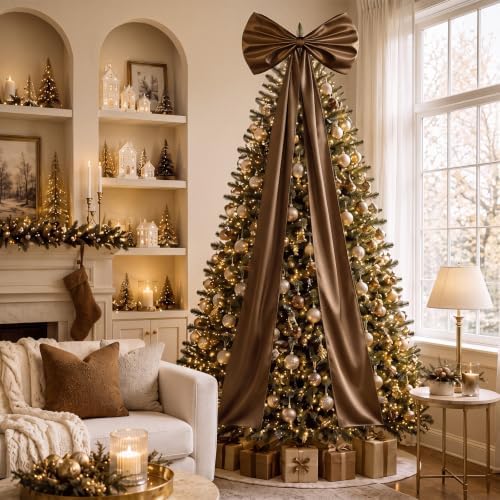 Daifunli 24 x 79 Inches Giant Satin Bow Christmas Tree Topper,Brown - Image 4