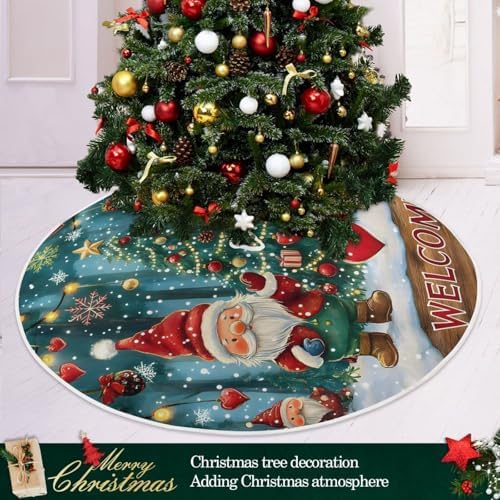 Gnomes Baubles Christmas Tree Skirt Small Xmas Tree Skirts Decorations 36 in Burlap Tree Mat Cover for 4 ft Trees Holiday Party - Image 2