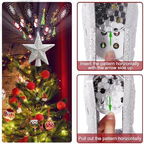 Wninbu Christmas Tree Topper Star Lighted with 6 Projection Modes,Christmas Star Tree Topper Projector Built-in LED Rotating Lights,3D Glitter Dynamic Projector Party Christmas Decorations (Silver) - Image 3