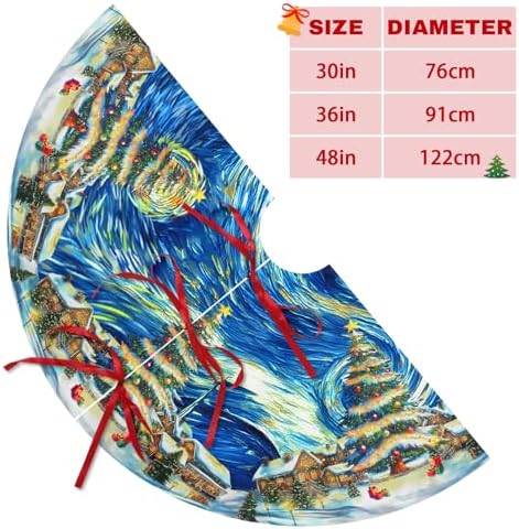 30 Inch Van Gogh Starry Night Christmas Tree Skirt Winter Blue Sky Moon Art Xmas Trees Skirts Mat for New Year Festive Farmhouse Holiday Party Decoration - Image 6