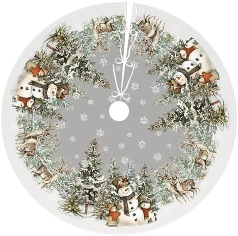 Snowman Christmas Tree Skirt 36 Inch Reindeer Snowflakes Xmas Tree Decorations for Winter Holiday Party Home Decor Indoor Outdoor Ornaments by Unknown
