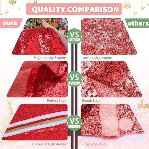 B-COOL Tree Skirts 48inches Red Christmas Sequin Tree Skirt Embroidered - Image 6