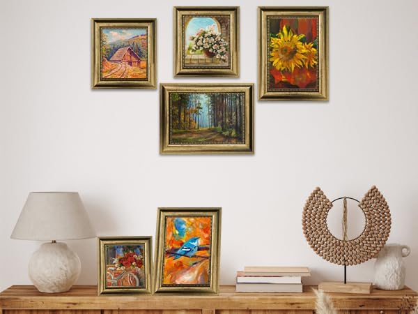 8x8 Picture Frames Set of 4,Rustic Retro Photo Frame with Real Glass Vintage Photo Frames Gold Frames for Home Wall Decor