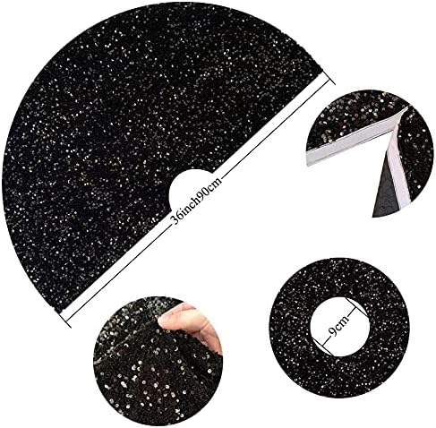 FUHSY 36 Inches Sequin Velvet Christmas Tree Mat Black Glitter Embroidered and Sequined Tree Decorative Skirts Sparkly Personalized Tree Skirts for Christmas Halloween Tree Skirt for Holiday Party - Image 3