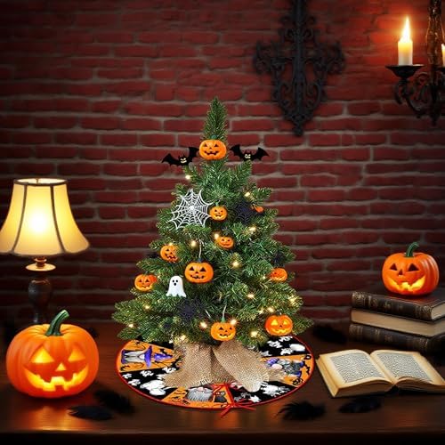 15 Inch Mini Halloween Tree Skirt Fall Thanksgiving Day Tree Skirt Small Reversible Double Sided Print Mat Holiday Party Supplies for Home Tabletop Christmas Tree Decoration - Image 6