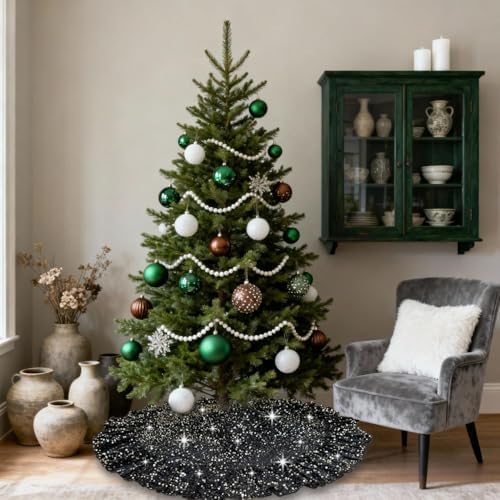 Black Tree Skirt Halloween Christmas Tree Skirt Ruffle 45 Inch - Image 4