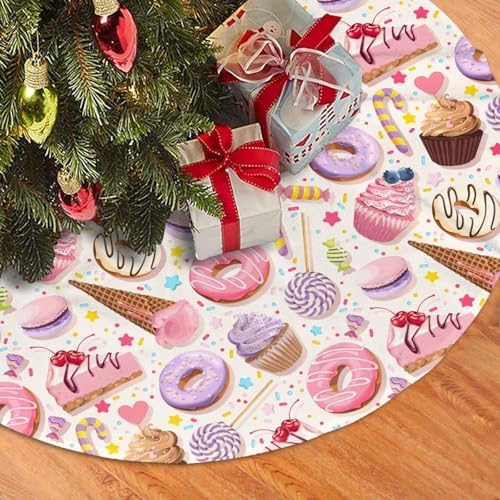 Lollipop Candy Macaroon Cupcake Christmas Tree Skirt 48" for Xmas Halloween New Year Holiday Party Home Tree Mat Decor Ornaments Decoration - Image 3