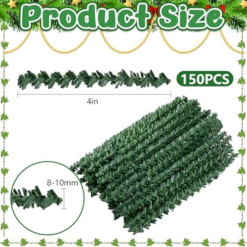 codree 150 Pcs Christmas Artificial Pine Wire Hangers, 4 Inch Flexible Pine Needles Decorative Twist Ties, Faux Pines Stems Christmas Ornament Garland Hooks for Xmas Tree Wreath Holiday Party Decor - Image 2