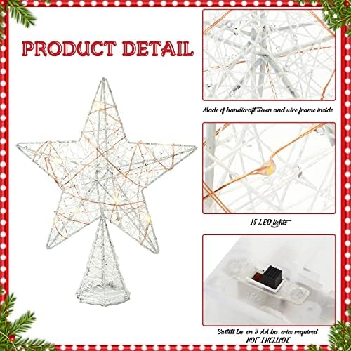 10 Inch Christmas Star Tree Topper Lighted Pentagram Tree Topper Xmas Tree Topper with Warm LED Lights for Christmas Tree Decorations(White) - Image 3