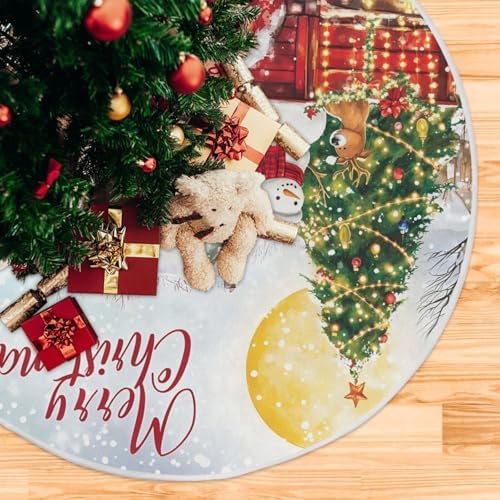 Red Truck Snowman Christmas Tree Skirt Small Xmas Tree Skirts Decorations 36 in Burlap Tree Mat Cover for 4 ft Trees Holiday Party - Image 5