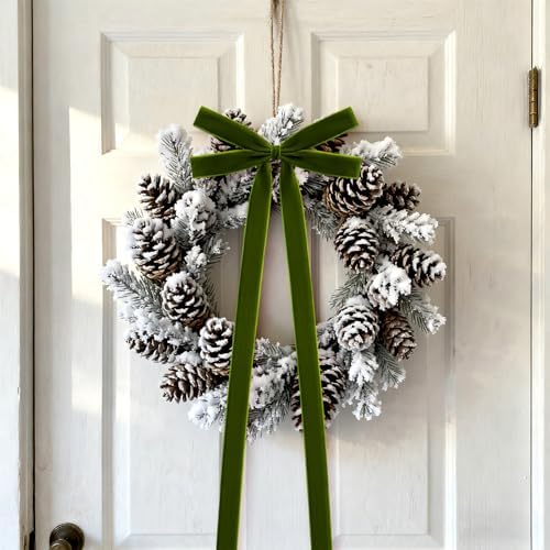 10 Pcs Moss Green Velvet Bows 22"x8" Pre-Tied Christmas Ornaments - Image 5