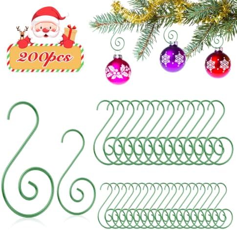 Teenyyou 200 Pcs Christmas Ornaments Hooks, 2 Inch and 3.1 Inch S Shaped Christmas Tree Ornament Hangers Xmas Swirl Metal Hanging Hooks for Xmas Tree Balls Decoration(Green) by Teenyyou