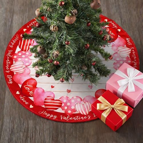 48 Inch Valentine's Day Tree Skirt Mat Short Plush Red Heart Tree Skirts for Indoor Outdoor Valentine's Day Tree Decoration(Red Heart&Letter) by BnhjsdwTablecloth