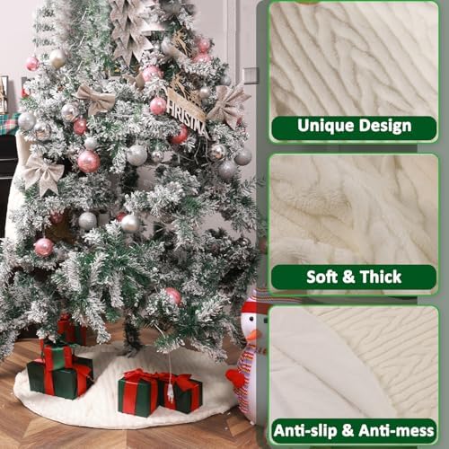 Christmas Tree Skirt 48 Inch Snowy White Thick Faux Fur White Tree Skirts Snowy & Thick for Xmas Year Party Holiday Home Decorations (Large) - Image 3