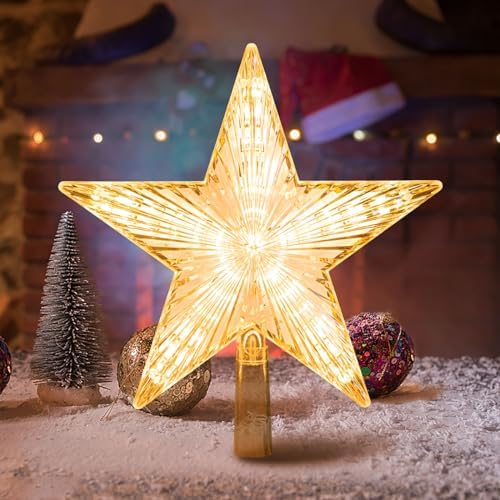 DDcafor Warm White Light Christmas Star Tree Topper Great for Christmas Tree Decorations 8.7 Inch Battery Powered - Image 5
