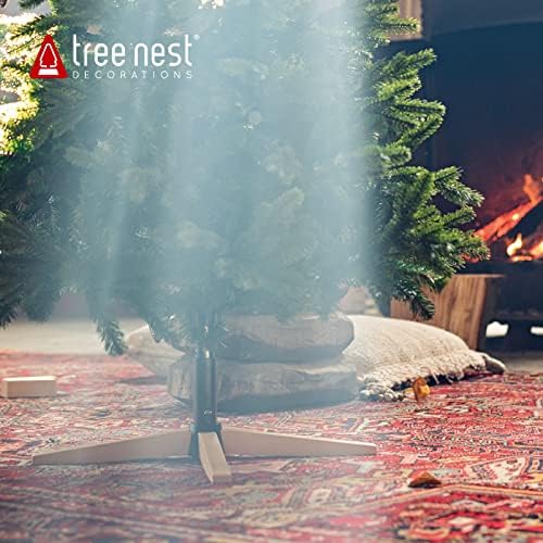 Tree Nest Artificial Christmas Tree Holiday Decoration with Wooden Stand, Green, 7.5 ft - Image 5