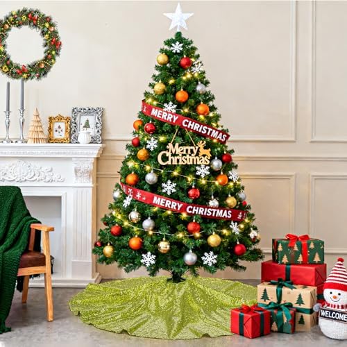 48 Inch Christmas Tree Skirt Sage Green Sequin Skirt for Merry Christmas - Image 2