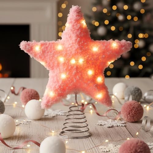 Soulchen Christmas Star Tree Topper Fluffy Plush for Xmas Tree,Pink - Image 4