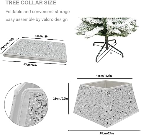 White Christmas Tree Collars for Atificial Trees, 24 Inch Sparkling Sequins Christmas Skirt, Base Cover,Holiday Home Decor Ring(Medium) - Image 3