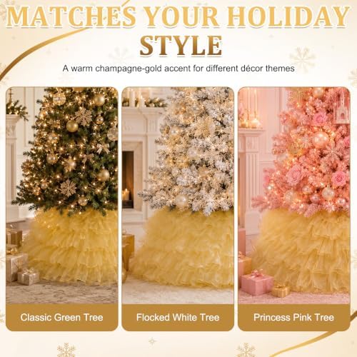 Halloscume 25 Inch Gold Tulle Christmas Tree Collar Skirt Wedding - Image 5