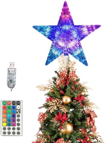 Christmas Tree Topper USB Powered 9.5inch LED 20 Light Modes Color Changing Multicolour with Versatile Remote Controller Christmas Star Tree Topper for Xmas Holiday Ornament or Home Decor by Unknown