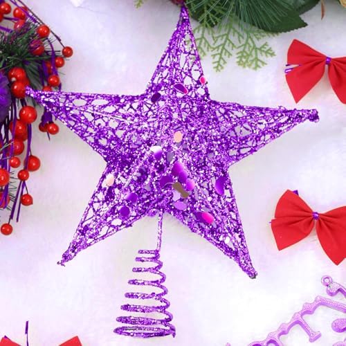 URATOT 8 Inches Glittered Christmas Tree Topper Purple Metal Christmas Treetop Hallow Wire Star Topper for Christmas Home Decoration - Image 4