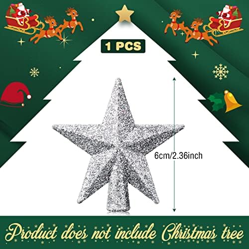 Hanaive Christmas Tree Topper Mini Star Small, Silver, 2.36 Inch, Glitter - Image 2