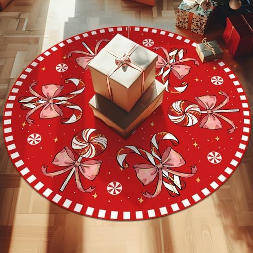 Christmas Tree Skirt Red Tree Skirts Candy Cane Decorations Xmas Tree Skirt Tree Mat 36 Inch Winter Christmas Decor for Home - Image 2