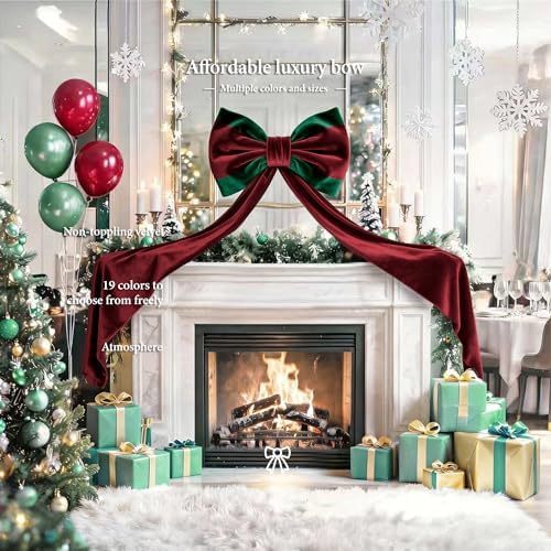 Big Bows, Christmas Decorations, Velvet Christmas Tree Topper Bow, 52 x16 Inch, Giant Christmas Bow Decorations for Home, Wedding, Birthday, Wreath, Door, Wall Decor (Burgundy Green) - Image 6