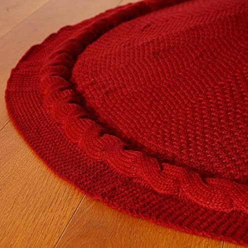 Sattiyrch Christmas Tree Skirt, 36 inches Luxury Cable Knit Knitted Thick Rustic Xmas Holiday Decoration, Burgundy (36in) - Image 2