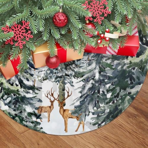 Giwawa Pine Tree Christma Tree Skirt 48 Inch Forest Deer Winter Xmas Base Cover Mat Supplies for Holiday Indoor Outdoor Party Ornaments Decor - Image 5