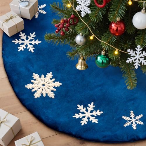Lanpn Christmas Tree Skirt 16 inch, Velet Xmas Tree Skirt with Embroidery Snowflake Winter Christmas Tree Mat for Small mini Silm Pencil Tree Winter Holiday Indoor Xmas Decor (Blue, 40cm) by Lanpn