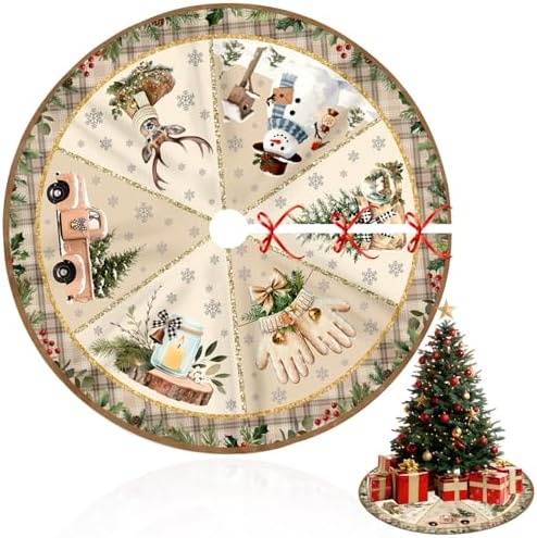 Christmas Tree Skirt 48 Inch, Christmas Skirt Tree Decoration with Snowman Reindeer, Christmas Trees Mat for Under Trees Holiday Party Indoor Outdoor Decorations, Winter Gift for Women Wife Mom - Image 2