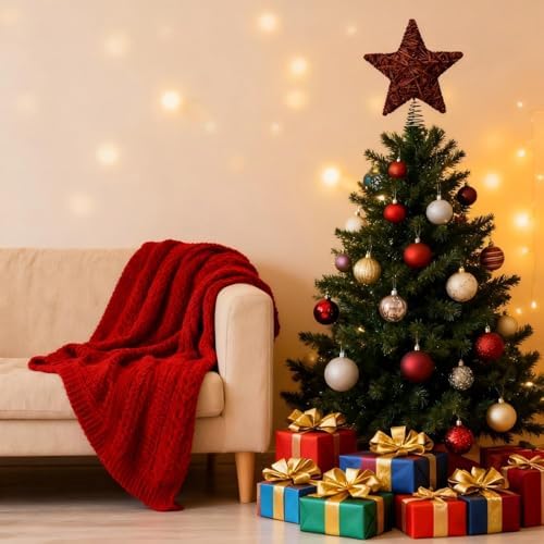 Soulchen Christmas Tree Topper Velvet Tree Topper Star for Decoration,Brown - Image 4