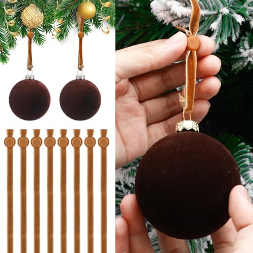 Daifunli 100 Pcs Christmas Velvet Ornament Strings Adjustable Ornament Hooks Non Slip Hangers Hooks Tree for Christmas Tree Decorations(Brown) by Huiinen