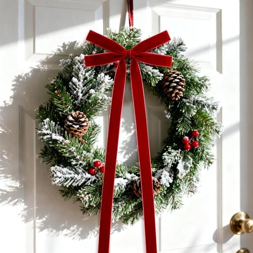 10 Pcs Red Velvet Bows 22"x8" Pre-Tied Christmas Ornaments - Image 3