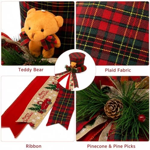 Christmas Tree Topper Hat Teddy Bear Topper with Buffalo Plaid Bow - Image 5