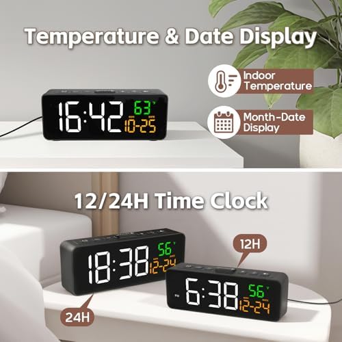 Netzu 3-in-1 Digital Clocks for Living Room, Small & Compact Alarm Clock | Temperature, Date & Time Display, 4 Birghtness, 3 Volumes, Plug-in, for Bedroom, Office - Image 5