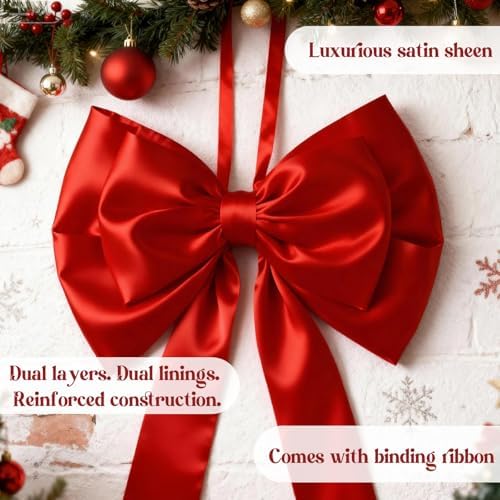 75x19 Inch Christmas Tree Topper Bows Big Red Bows Christmas Tree Decor Giant Large Satin Bow for Hoom Wall Backdrop Room Decorations for Wedding Birthday Party (Internal Stability Layer) - Image 6