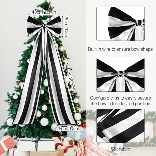 Soulchen 16 x 46 Inch Black and White Halloween Christmas Tree Topper Bow - Image 3