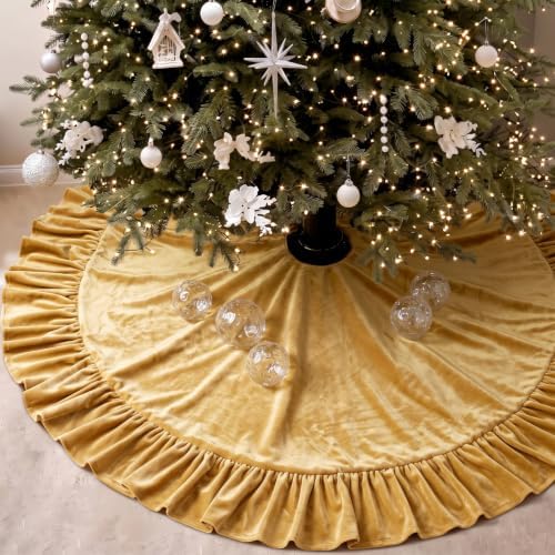 Velvet Christmas Tree Skirt, 60 Inches, Bow Style, Gold by Vertintong