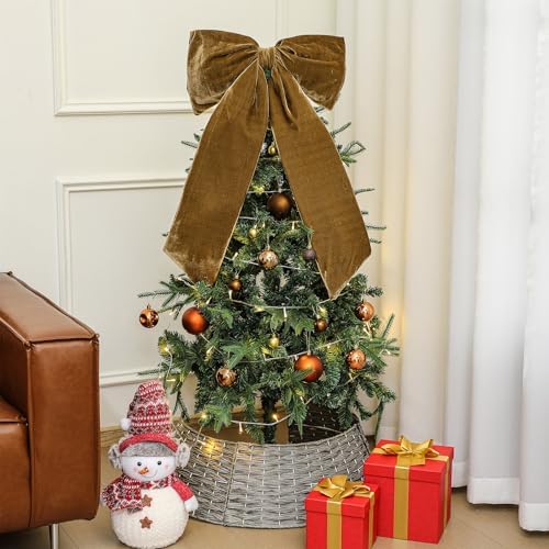HunnmingRe 20 x 30 Inches Large Brown Velvet Bow Christmas Tree Topper - Image 4