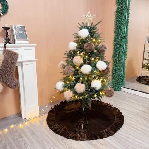 60 Inch Large Christmas Tree Skirt, Brown Velvet with Ruffled Edge for Big Trees Decorations for Home Party Festival - Image 2