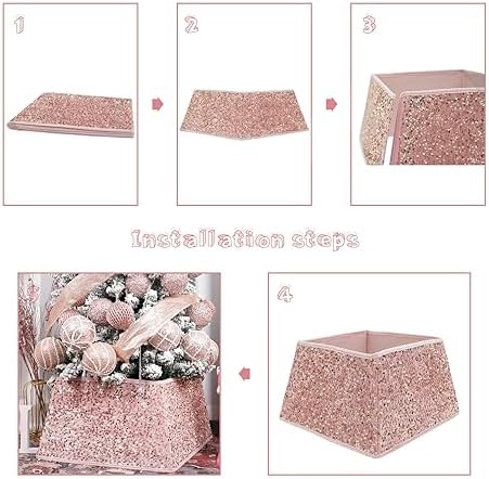 Christmas Tree Collars for Atificial Trees, 24 Inch Sparkling Sequins Christmas Skirt, Base Cover,Holiday Home Decor Ring(Rose Gold,Medium) - Image 5