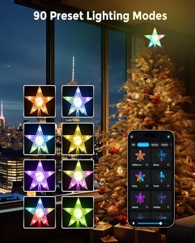 Christmas Tree Topper Star with 10 RGB LEDs, 9" Lighted Clear Star, App & Remote Control, Timer, USB Powered, Music Sync, Color Changing Treetop for Xmas New Year Holiday Tree Decoration - Image 3