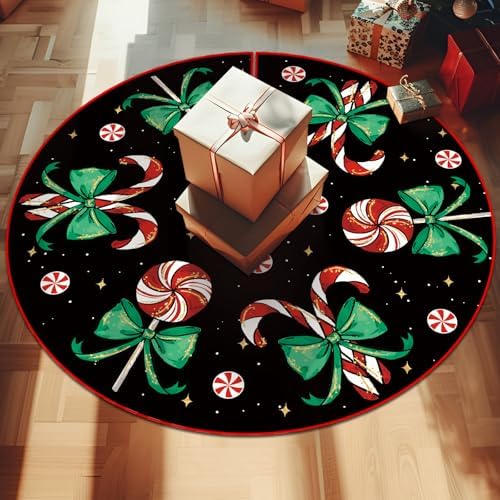 Christmas Tree Skirt Black Tree Skirts Candy Cane Decorations Xmas Tree Skirt Tree Mat 48 Inch Winter Christmas Decor for Home - Image 2