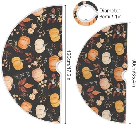 Fall Autumn Harvest Tree Skirt 36", Autumn Orange Pumpkins Flowers Leave Christmas Xmas Tree Skirts Floor Door Mat Round Pad for Thanksgiving Festival Party Indoor Outdoor Home Decor - Image 3