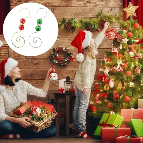 20 Pcs Ornament Hooks Metal Christmas Tree Red Green Ball Rhinestone S-Shaped Hangers Swirl Holiday Decorations - Image 3