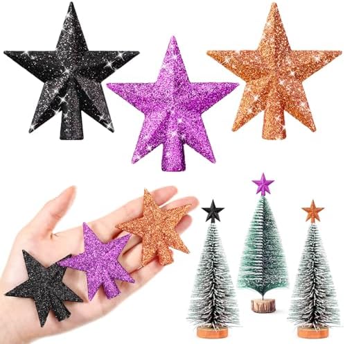 Hanaive 3 Pcs Mini Christmas Tree Topper Small Star Christmas Treetop Ornaments for Mini Tree Holiday Decorative Star for Xmas Home Decor(Colorful,2.36 Inch,Glitter) by Hanaive